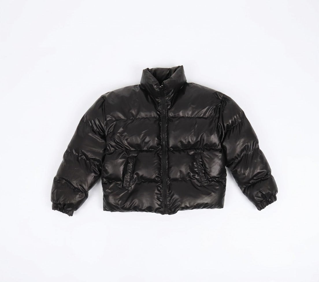 Puffer oversized jacket with leather effect