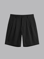 PLEATED REGULAR FIT GABARDINE SHORTS IN BLACK