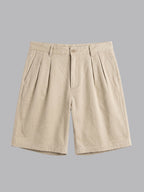 PLEATED REGULAR FIT GABARDINE SHORTS IN BEIGE