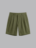 PLEATED REGULAR FIT GABARDINE SHORTS IN OLIVE