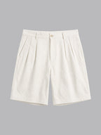 PLEATED REGULAR FIT GABARDINE SHORTS IN OFF WHITE